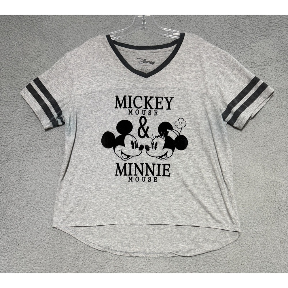 Disney Mickey Mouse & Minnie Mouse v-neck t shirt womens 1X Velvet graphic